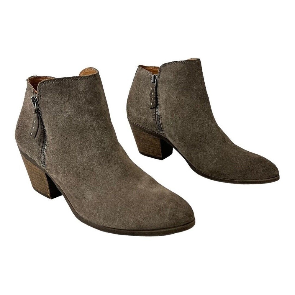 Frye Size 9 Judith Zip Ankle Bootie Leather Suede Taupe 3471735